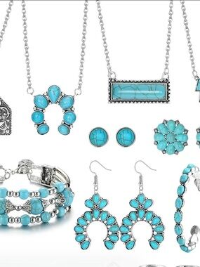 paparazzi Turquoise Blue and Silver-Tone Women’s Necklace & Earring Set